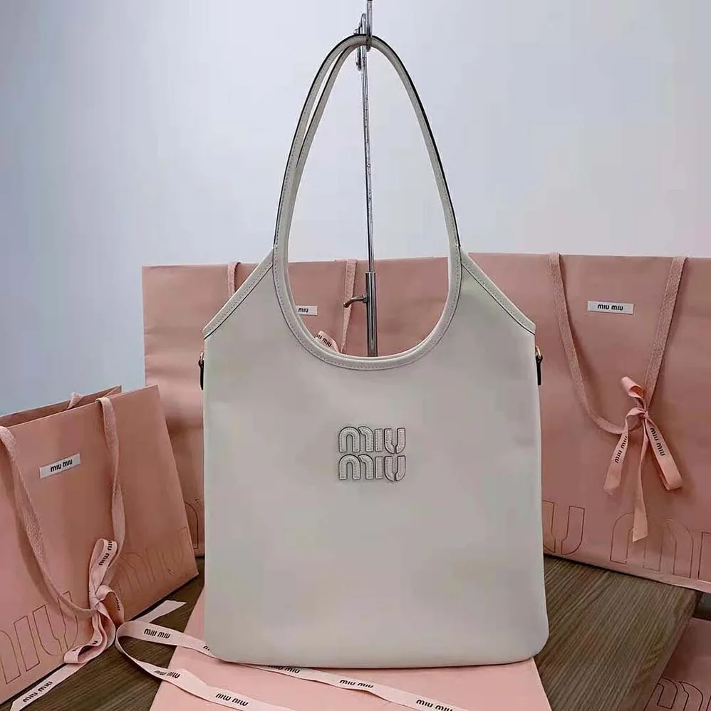 Miu Miu IVY Leather Bag with Leather Lettering Logo for Women in White