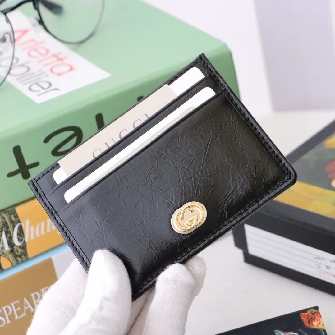 Gucci Card Case with Gold Interlocking G Plain Black / Gucci Card Case with Gold Interlocking G Plain Black /