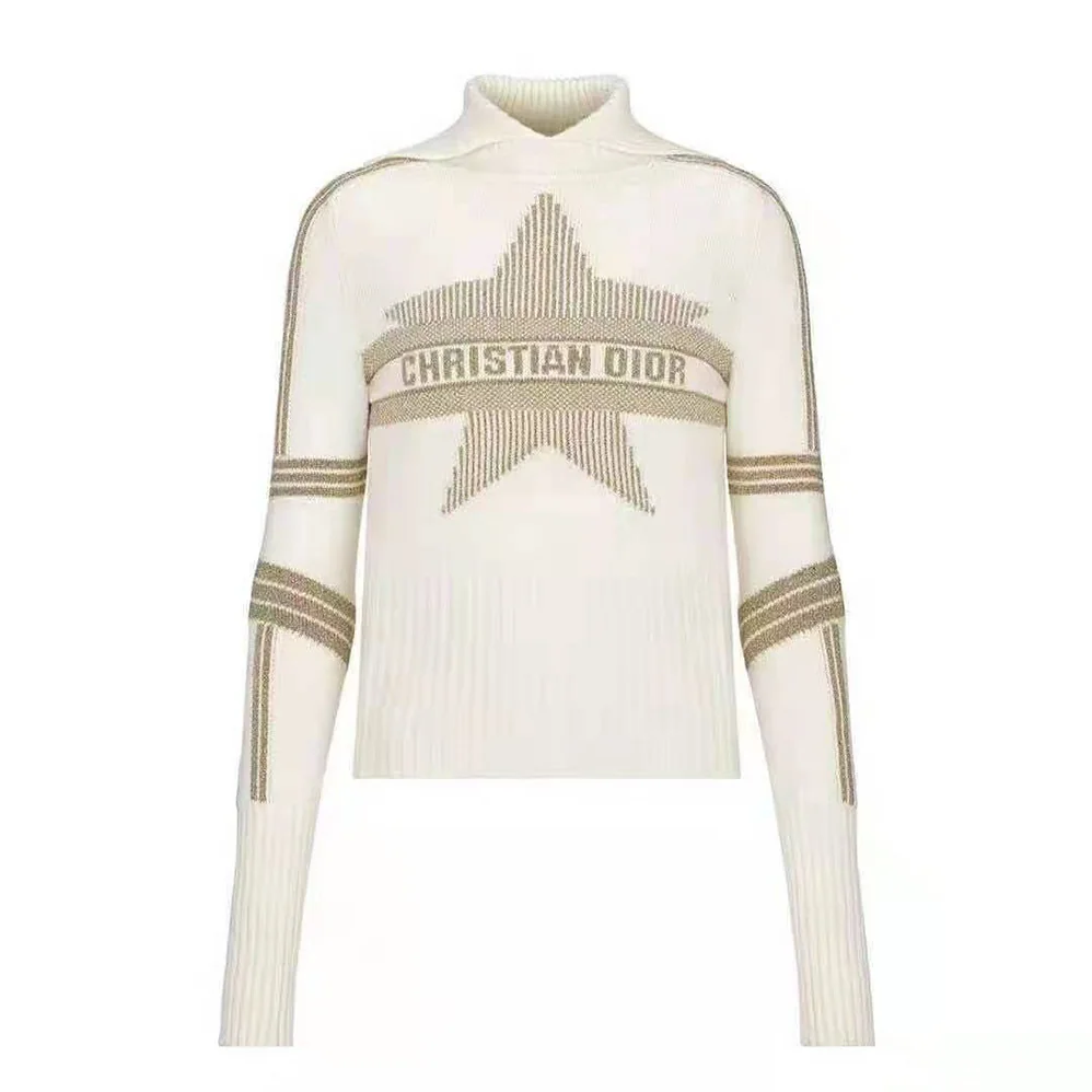 Dior Dioralps Stand Collar Sweater Beige Three-Tone Dior Star Wool Knit and Cashmere for Women