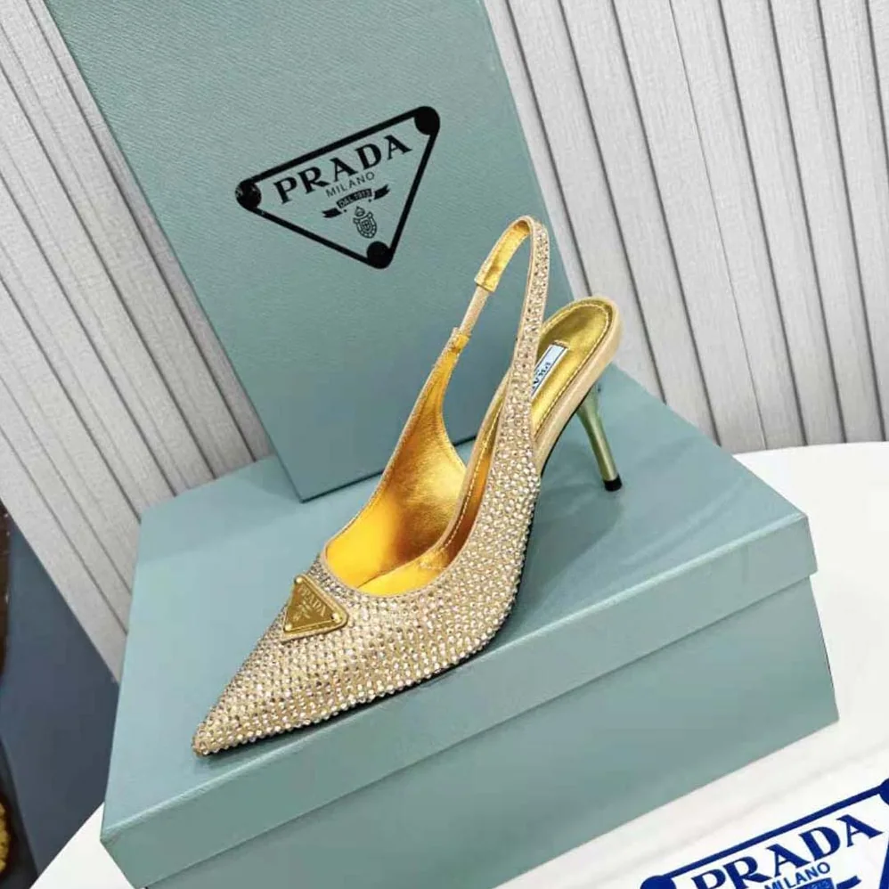 Prada Satin Slingbacks with Crystals for Women in Gold