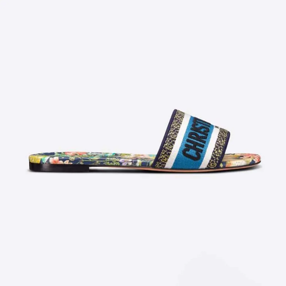 Dior Dway Slide Black Multicolor Embroidered Cotton with D for Women in Constellation Motif