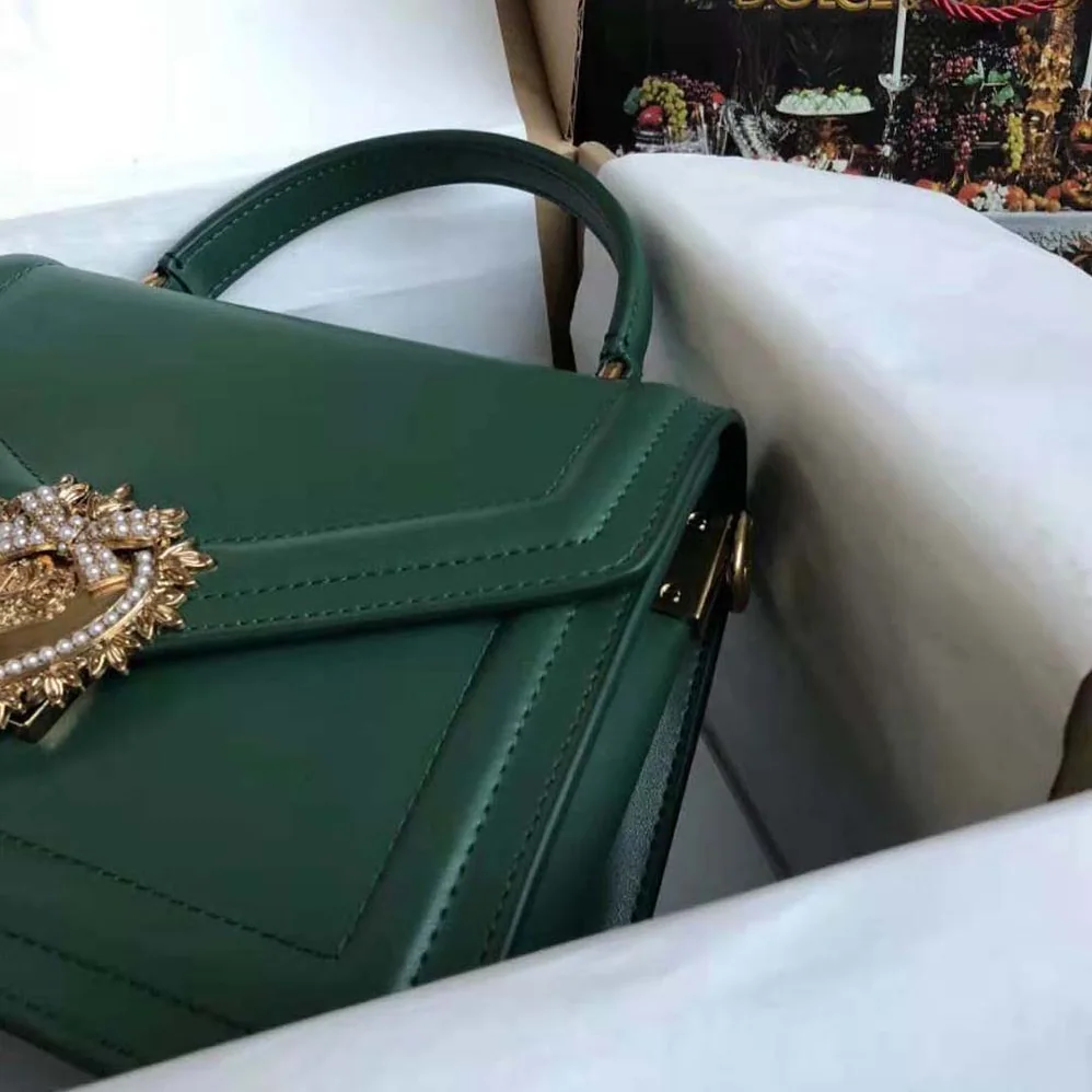 Dolce Gabbana D&G Small Smooth Calfskin Devotion Bag for Women in Green