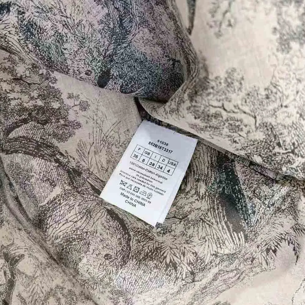 Dior Long Blouse Hazelnut Cotton Voile with Toile De Jouy Motif for Women
