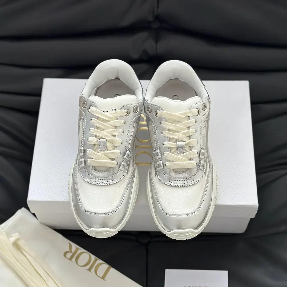 Dior Tech Sneaker Silver-Tone Laminated Grained Calfskin and Transparent Mesh for Unisex