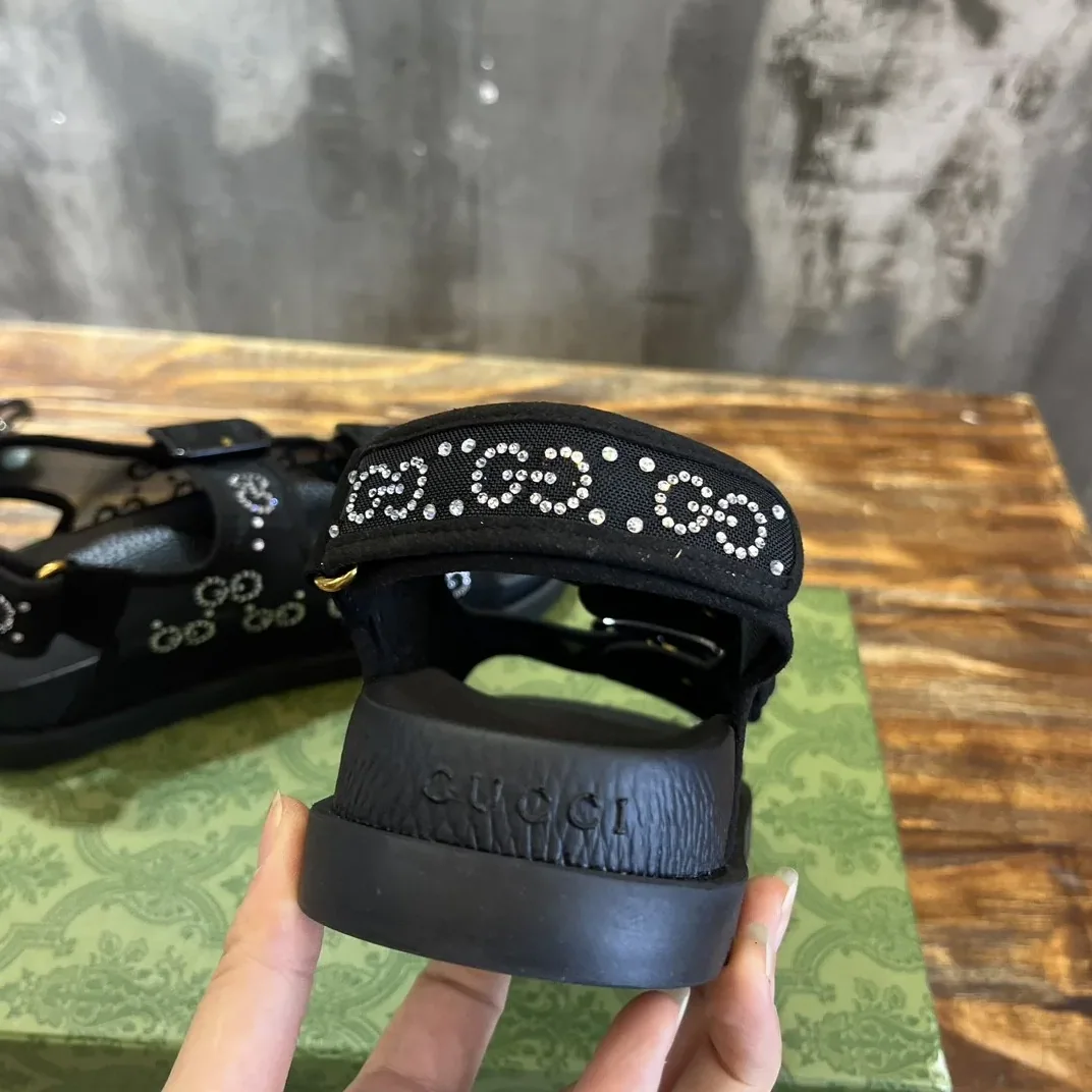 Gucci GG Sandal With Crystals Black Gucci GG Sandal With Crystals Black