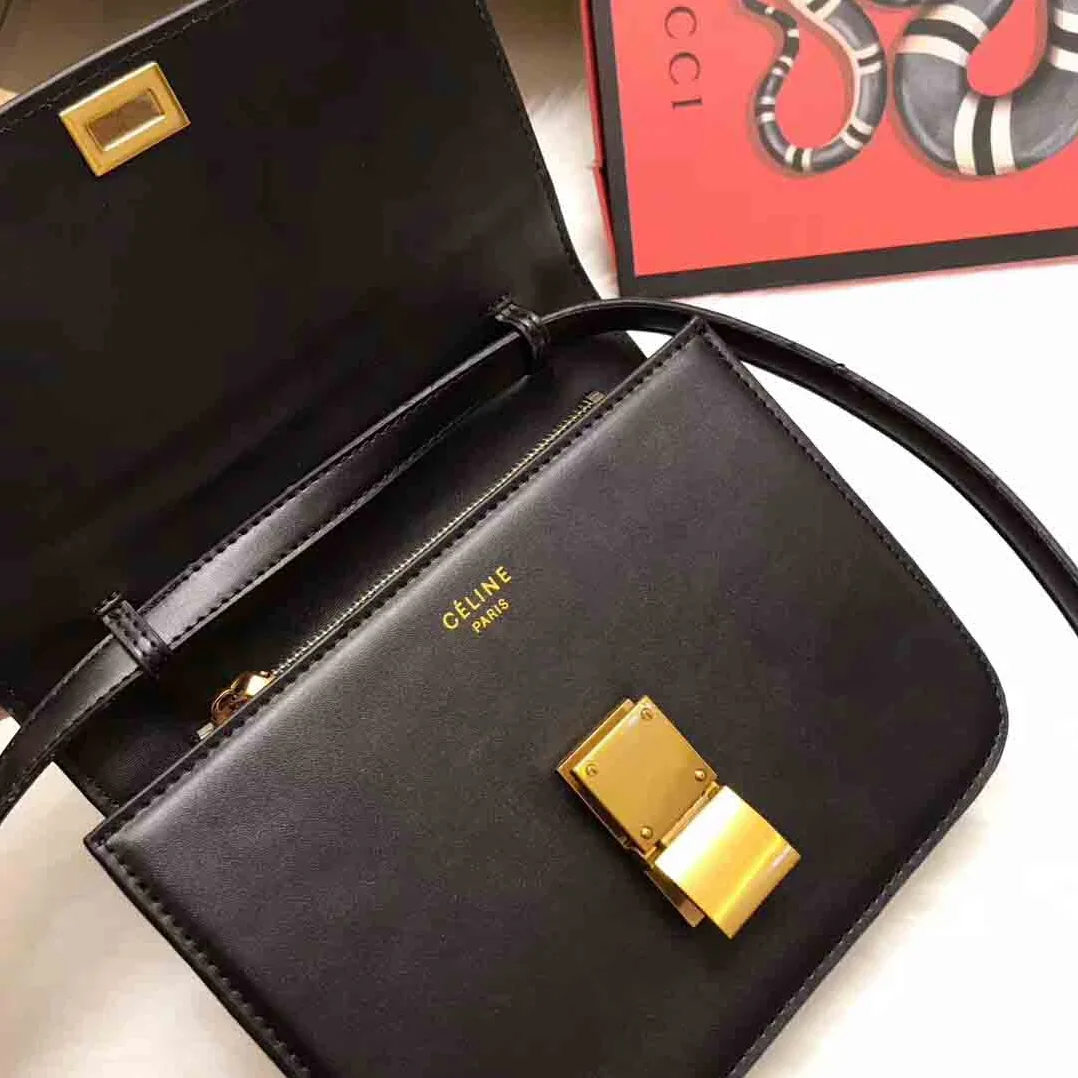 Celine Medium Classic Bag in Box Calfskin Leather in Black