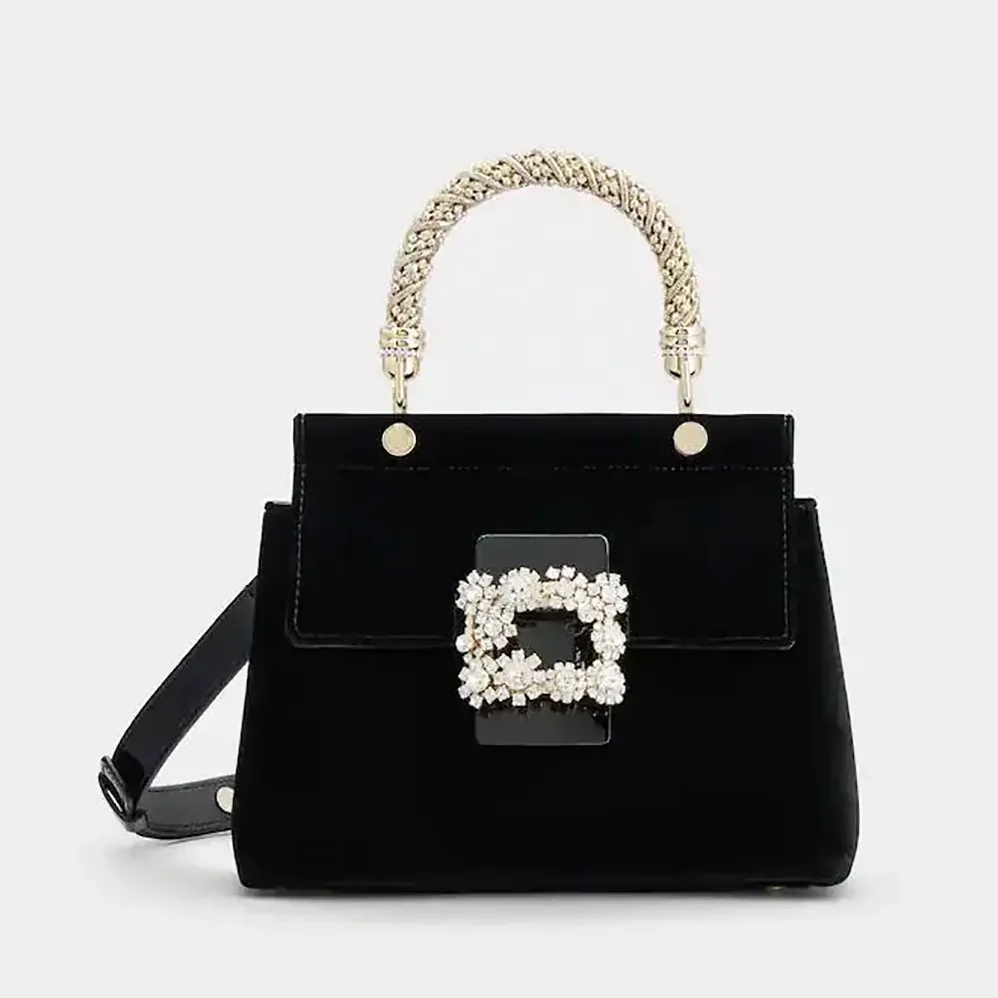 Roger Vivier Cabas Jewel Efflorescence Mini Bag in Velvet for Women in Black Roger Vivier Cabas Jewel Efflorescence Mini Bag in Velvet for Women in Black