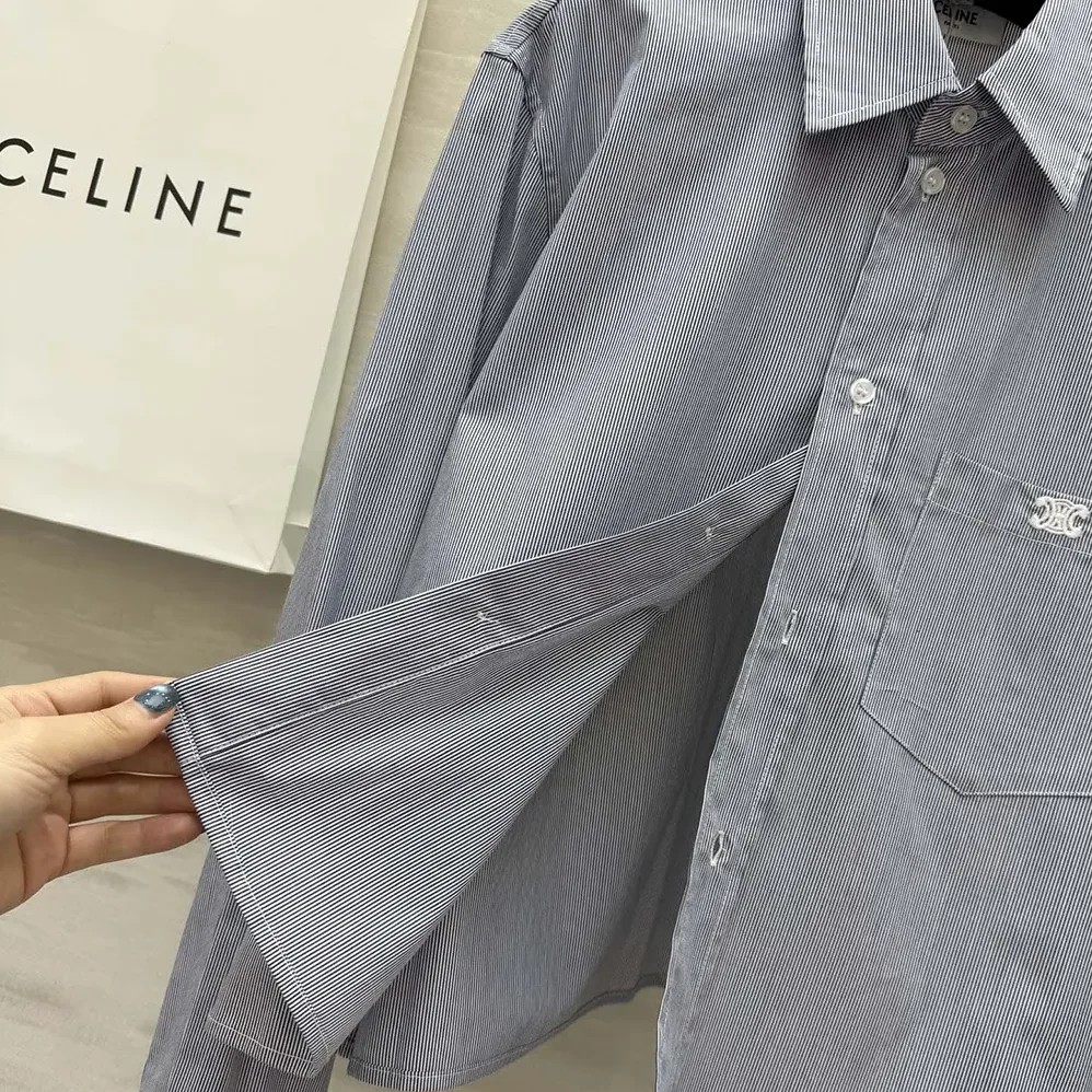 Celine Cropped Shirt in Striped Cotton and Silk for Women