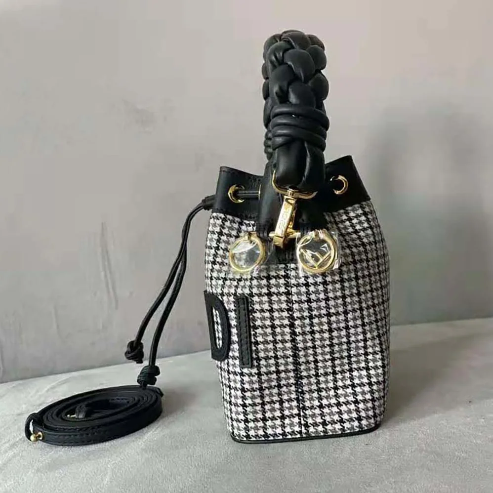 Fendi Mon Tresor Gray Houndstooth Wool Mini for Women in Bag Fendi Mon Tresor Gray Houndstooth Wool Mini for Women in Bag