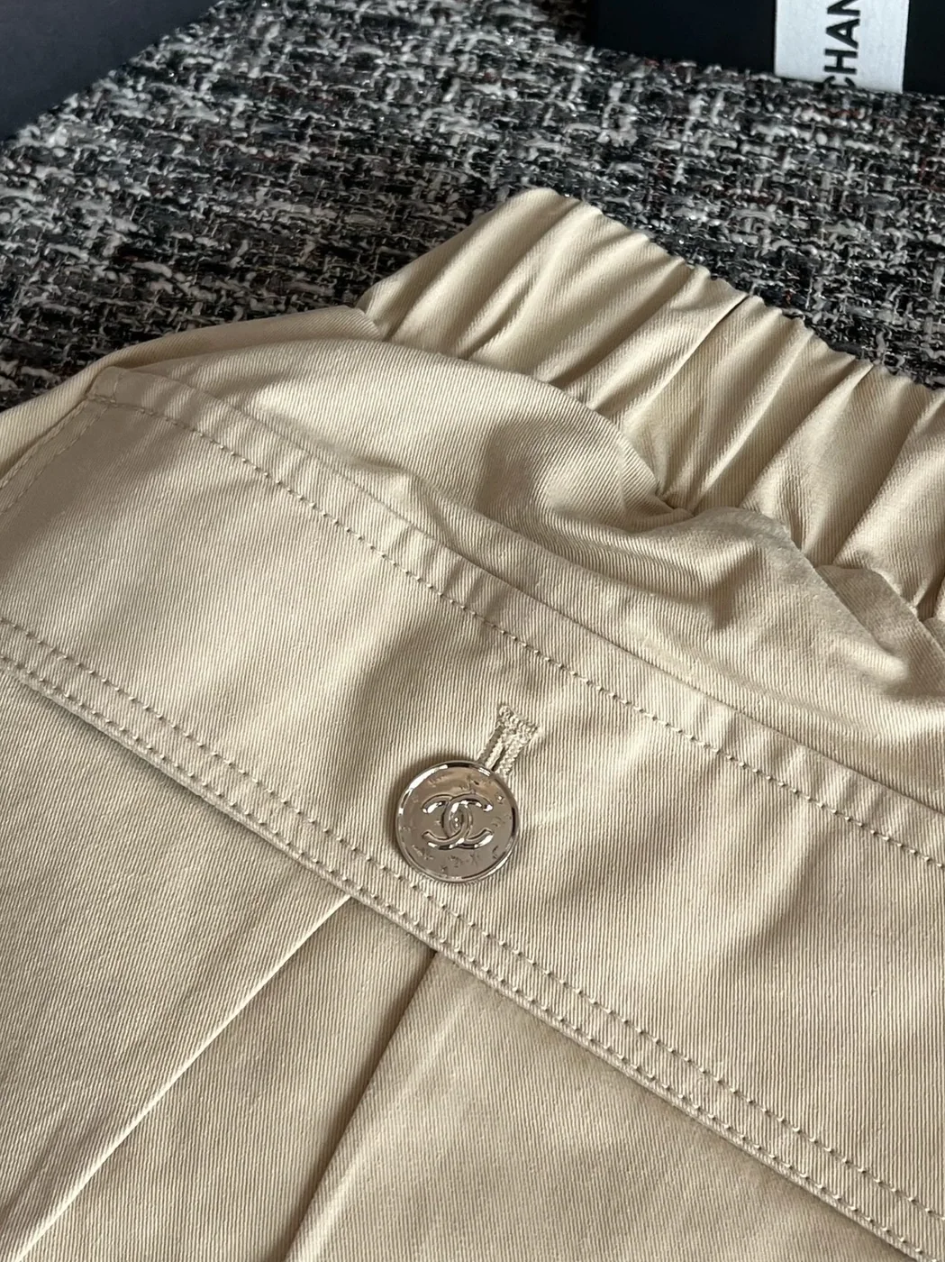 Chanel Cotton Twill Utility Cargo Shorts Sand