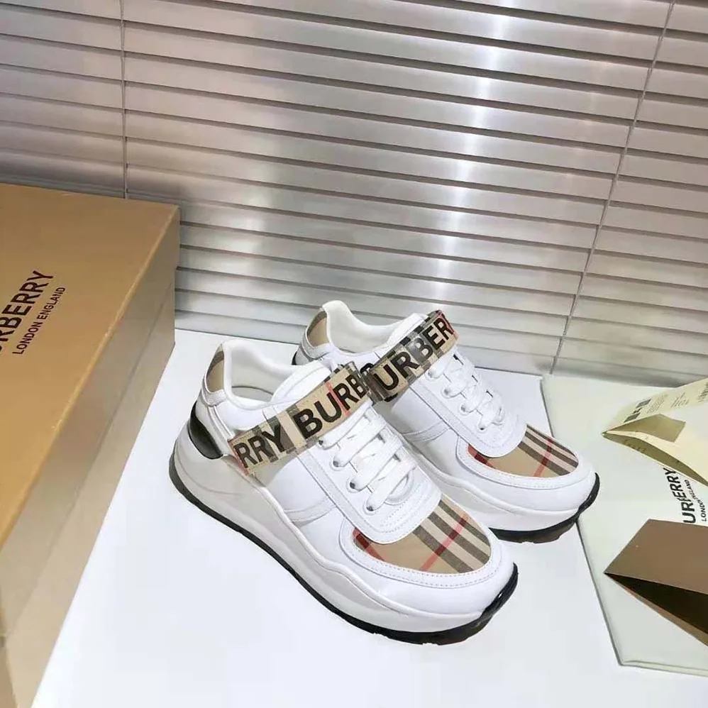 Burberry Logo Detail Leather and Nylon Sneakers for Unisex in White