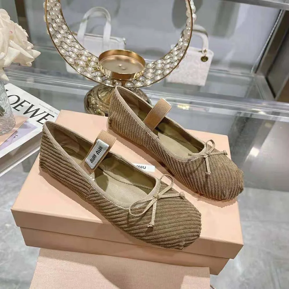 Miu Miu Corduroy Ballerinas with Knit Logo for Women Miu Miu Corduroy Ballerinas with Knit Logo for Women