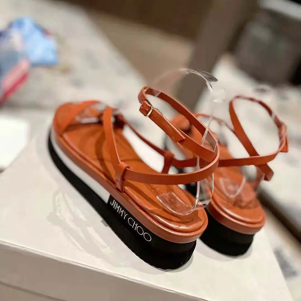 Jimmy Choo Pine Flat Cuoio Vachetta Leather Platform Sandals for Women Jimmy Choo Pine Flat Cuoio Vachetta Leather Platform Sandals for Women