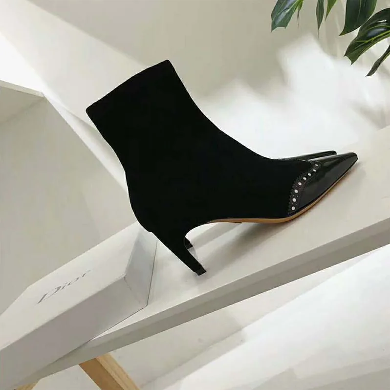 Dior Spectadior Ankle Boot in Stretch Suede Calfskin 65mm Heel for Women in Black Dior Spectadior Ankle Boot in Stretch Suede Calfskin 65mm Heel for Women in Black