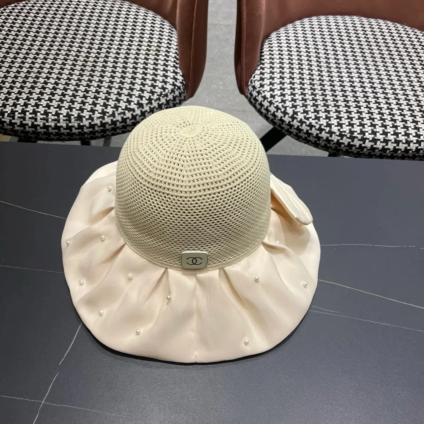Chanel Pearl in Embellished Sun Hat Ivory