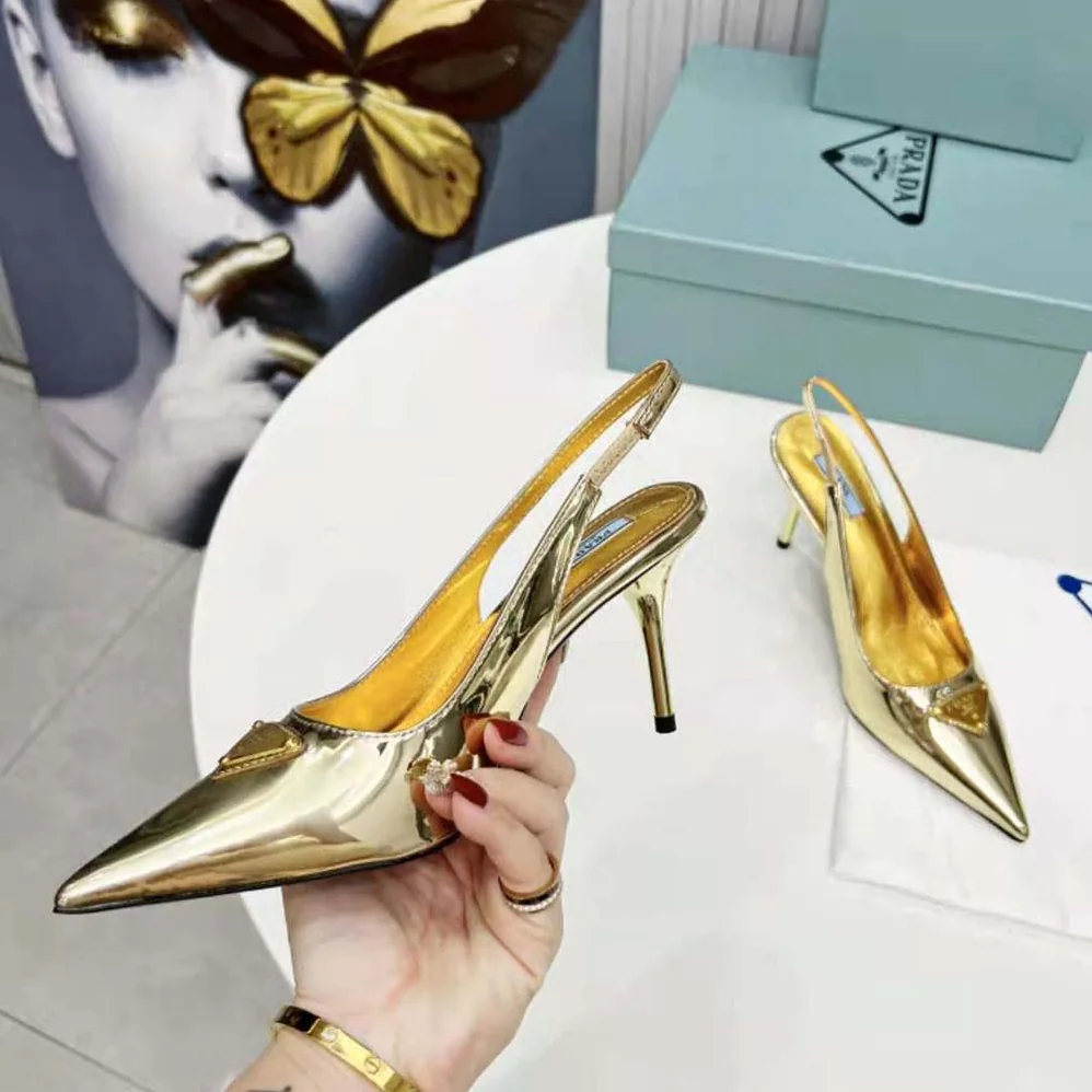 Prada Metallic Leather Slingback Pumps for Women in Gold