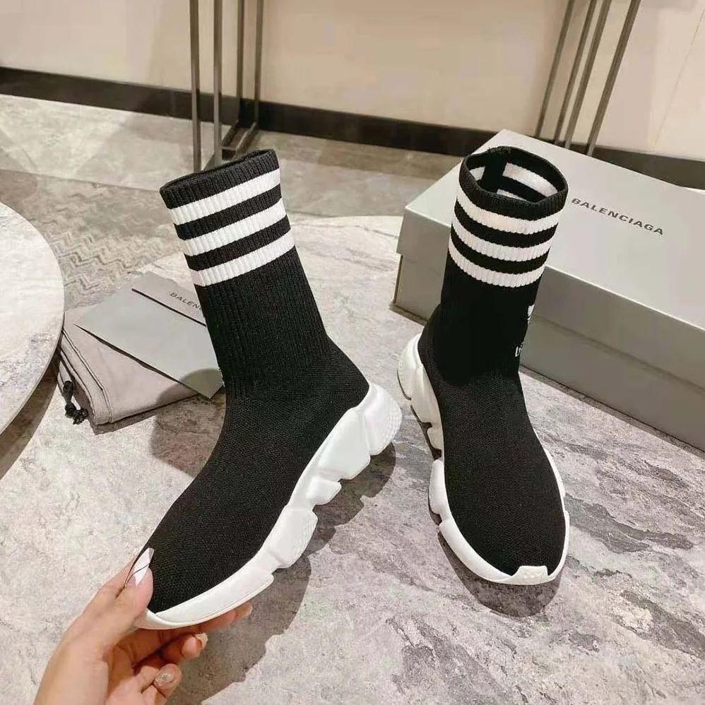 Balenciaga Adidas Speed Sneaker in Black Knit and White Sole Unit is Done in Collaboration with Adidas for Unisex