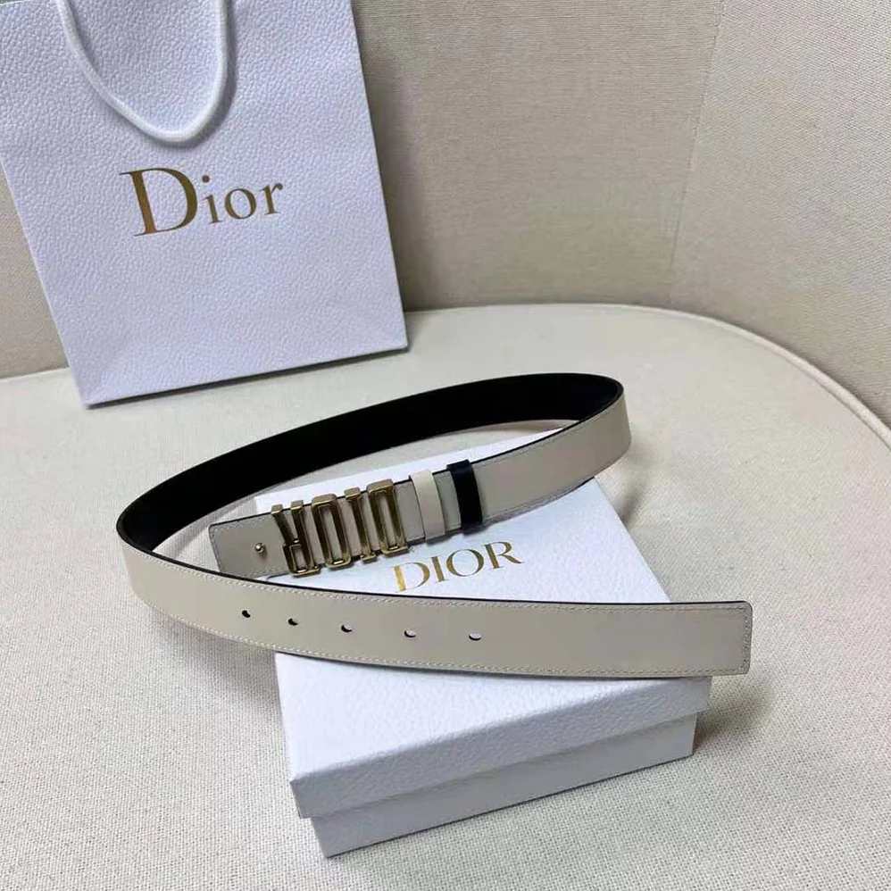Dior D-Fence Reversible Belt Cognac-Color and Black Smooth Calfskin 30 MM for Women