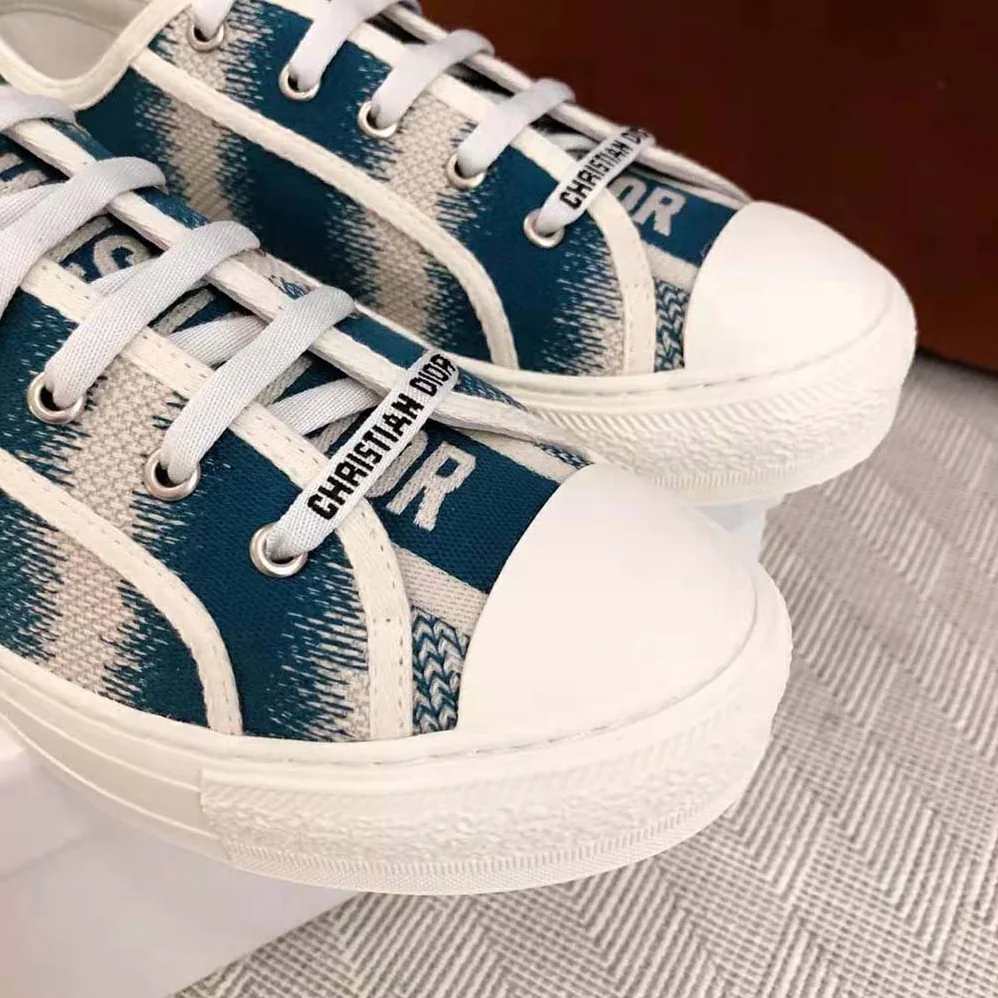 Dior Walk n dior Sneaker Deep Ocean Blue D for Women in Stripes Embroidered Cotton