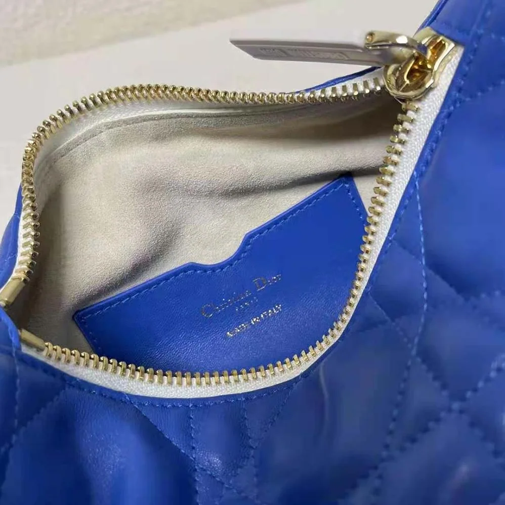 Dior Small Dior Vibe Hobo Bag Fluorescent Blue Macrocannage Lambskin for Women