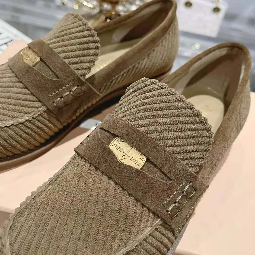 Miu Miu Corduroy Loafers with Screen for Women in printed Logo