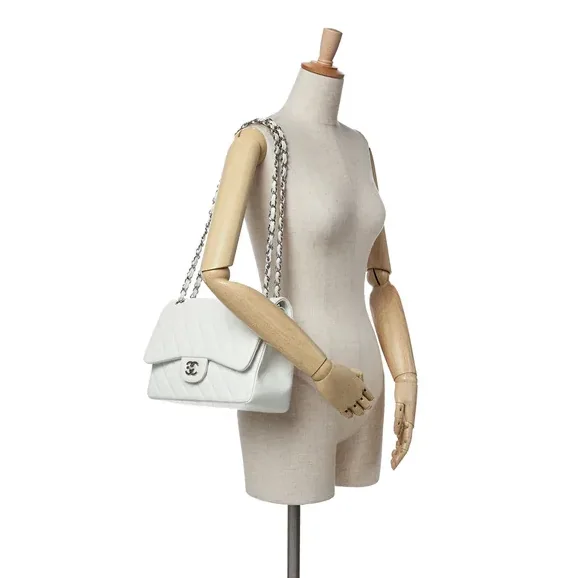 Chanel Classic Double Flap Bag Large Crossbody in White Silver Hardware Chanel Classic Double Flap Bag Large Crossbody in White Silver Hardware