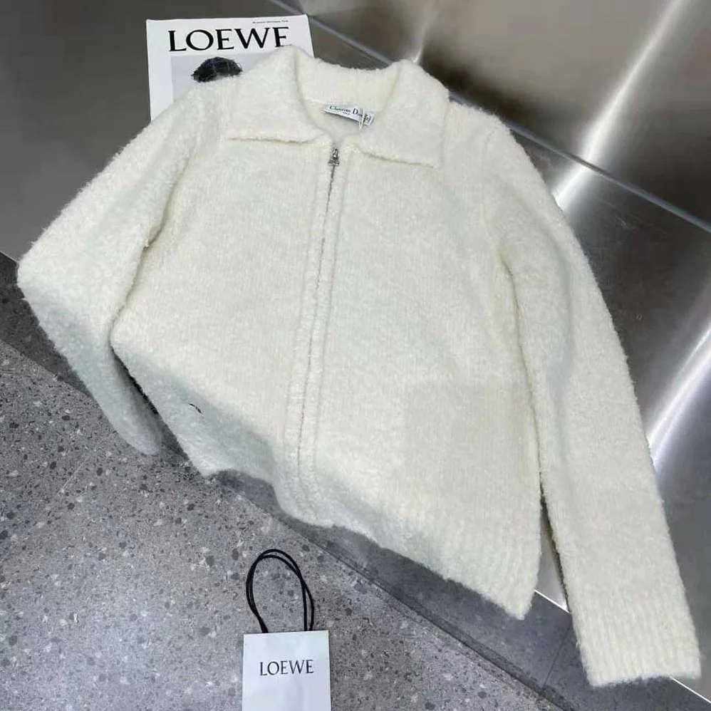Dior Fleece Blouson Ecru Technical Wool and Cashmere Knit for Women