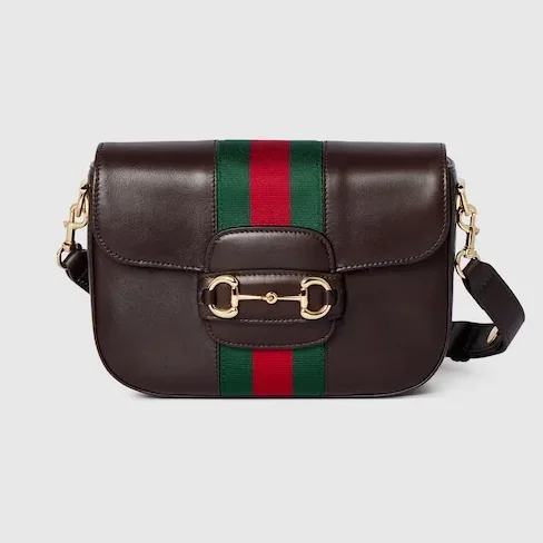 Gucci Horsebit 1955 Small Shoulder Bag in Dark Brown Gold Hardware