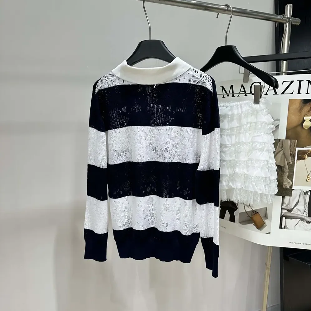 Dior Marinière Long-Sleeved Polo Shirt Black and White Technical Lace for Women Dior Marinière Long-Sleeved Polo Shirt Black and White Technical Lace for Women