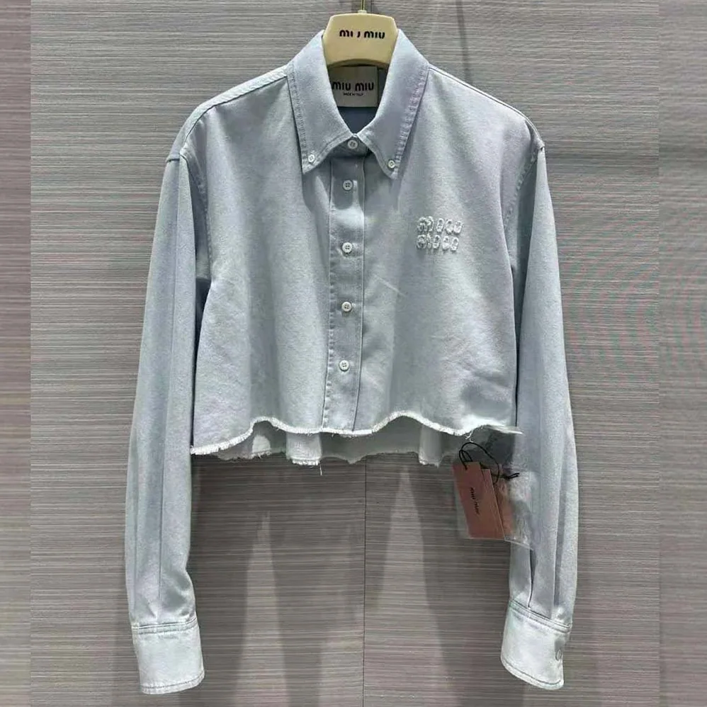 Miu Miu Denim Shirt with Embroidered Logo for Women