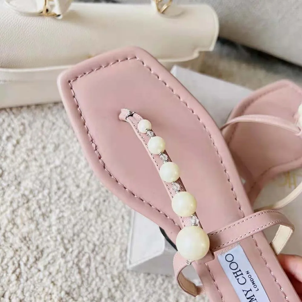Jimmy Choo Alaina Flat Ballet Pink Nappa Leather Flats with Pearl Embellishment for Women Jimmy Choo Alaina Flat Ballet Pink Nappa Leather Flats with Pearl Embellishment for Women