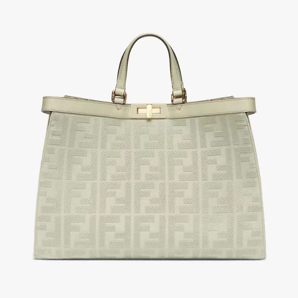 Fendi X-Tote Light Green Canvas Shopper with FF Embroidery for Women Fendi X-Tote Light Green Canvas Shopper with FF Embroidery for Women