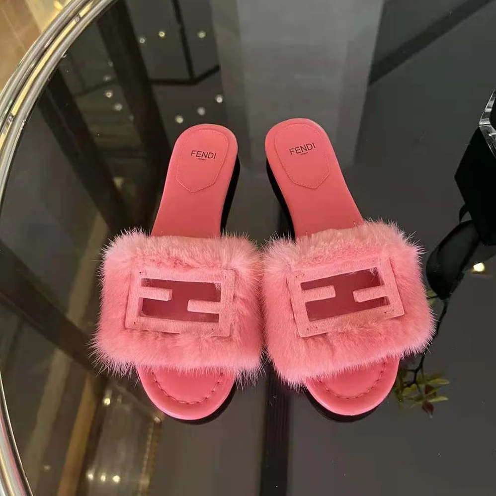 Fendi Baguette Pink Mink Slides for Women