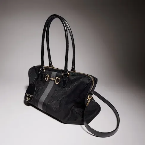 Gucci Borsetto Large Boston Shoulder Bag in Grey/ Black Gold Hardware Gucci Borsetto Large Boston Shoulder Bag in Grey/ Black Gold Hardware