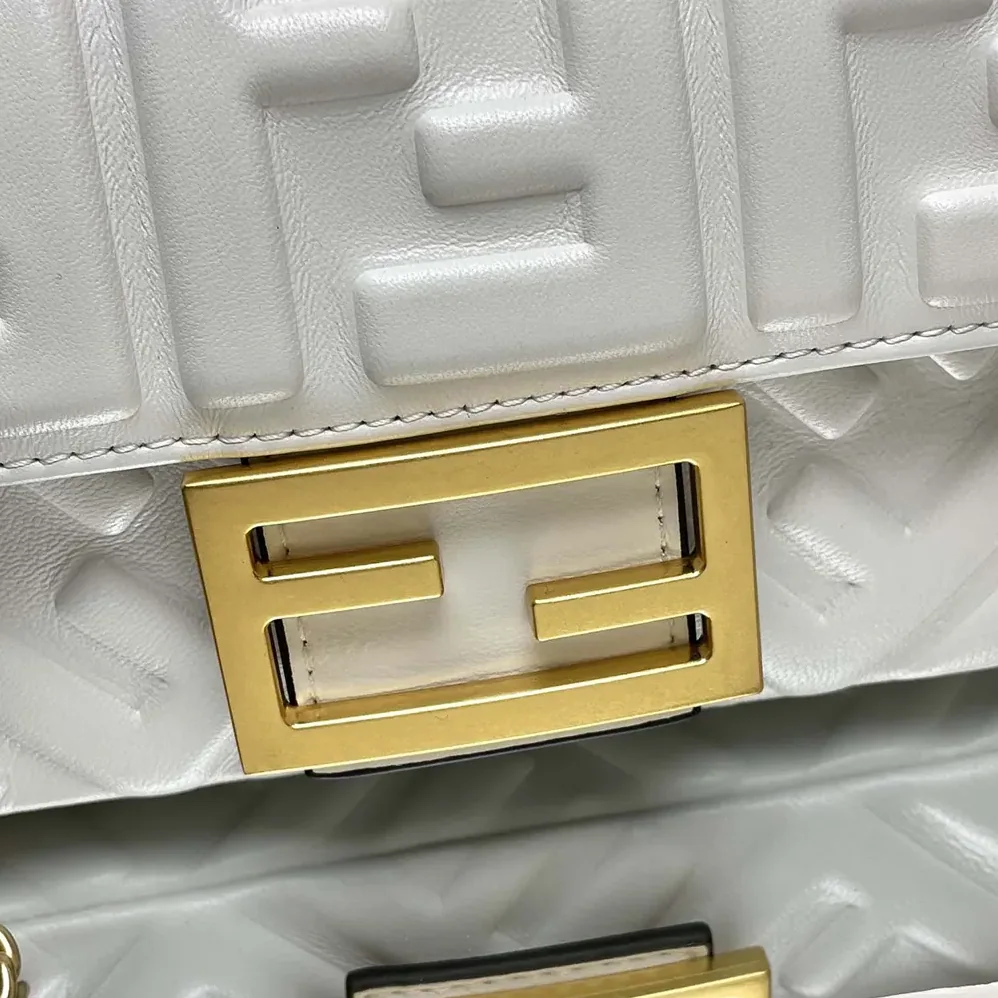 Fendi Baguette Mini White Nappa Leather Bag with FF Motif for Women Fendi Baguette Mini White Nappa Leather Bag with FF Motif for Women