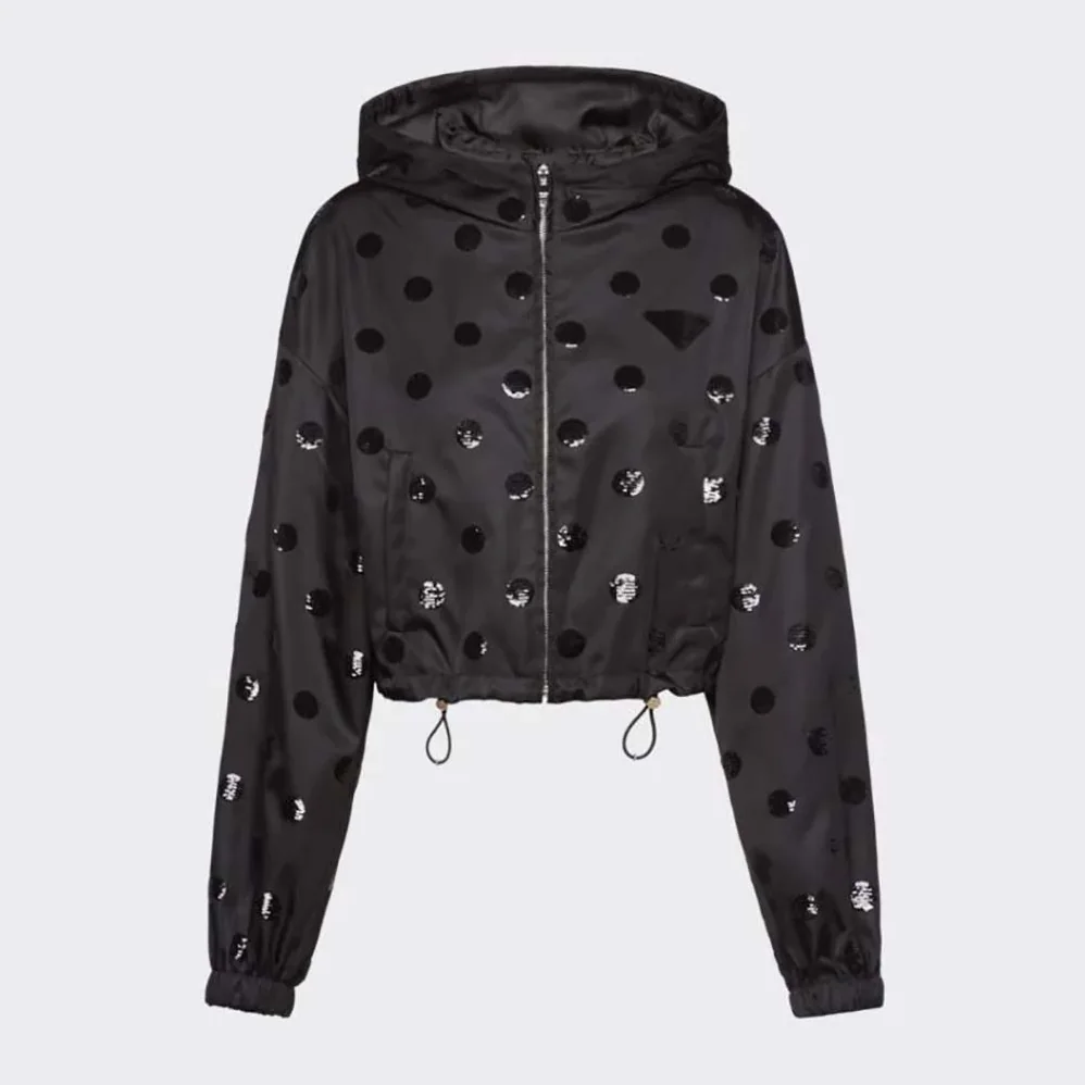 Prada Re-Nylon Embroidered Jacket for Women in Black