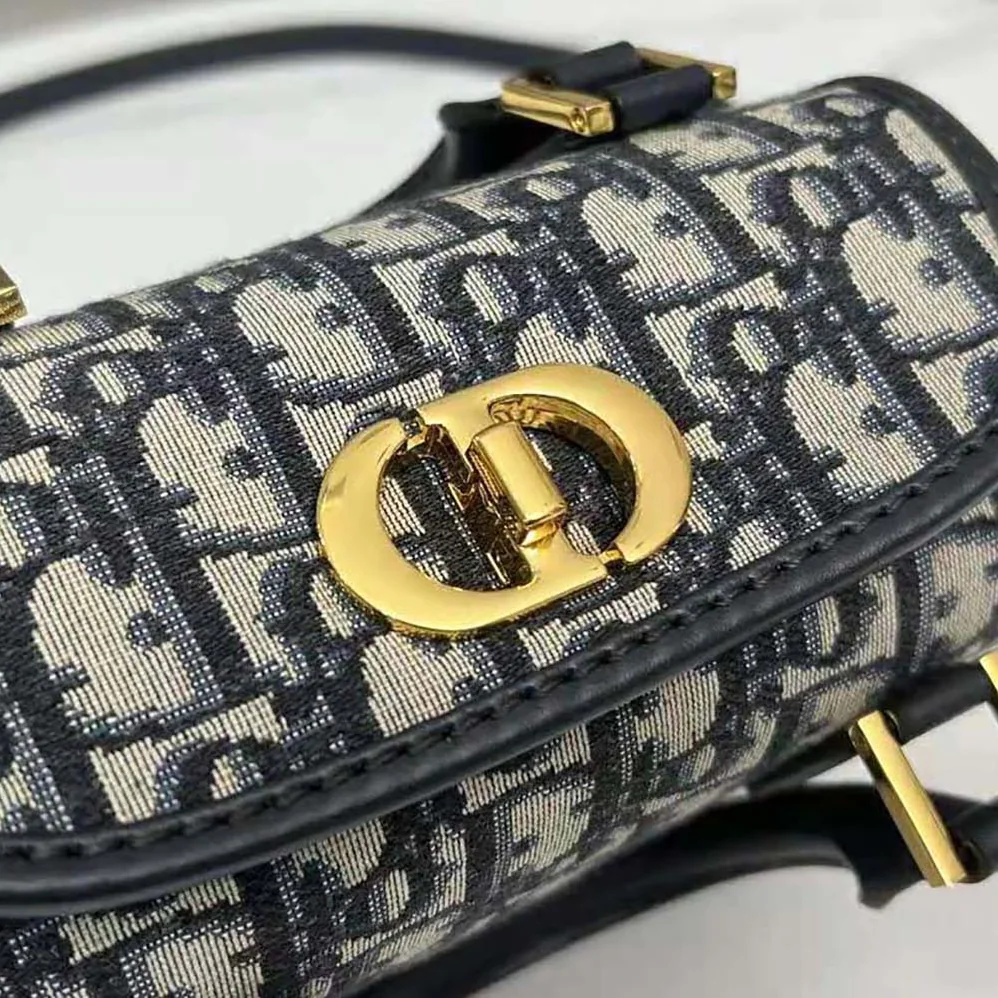 Dior Small Boston Bag Blue Dior Oblique Embroidery and Smooth Calfskin for Women Dior Small Boston Bag Blue Dior Oblique Embroidery and Smooth Calfskin for Women