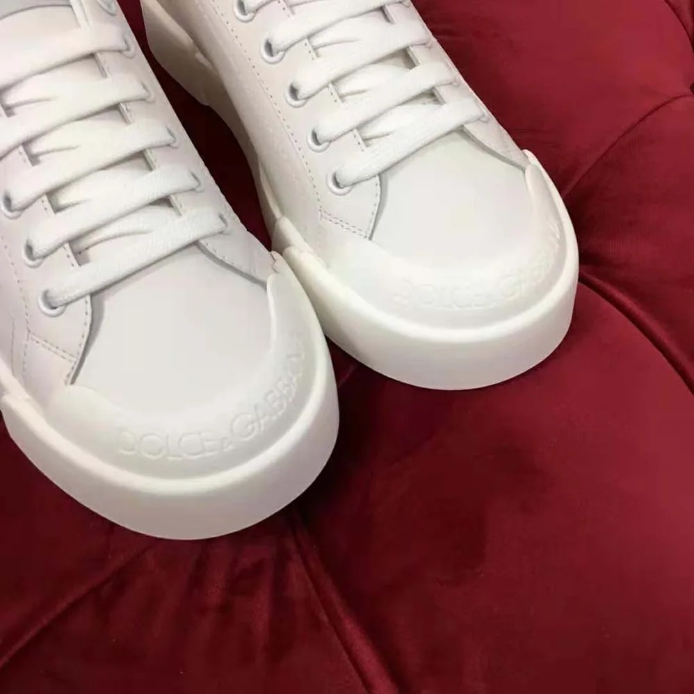 Dolce Gabbana D&G Portofino Sneakers in Nappa Leather and Rubber Toe-Cap for Women in White