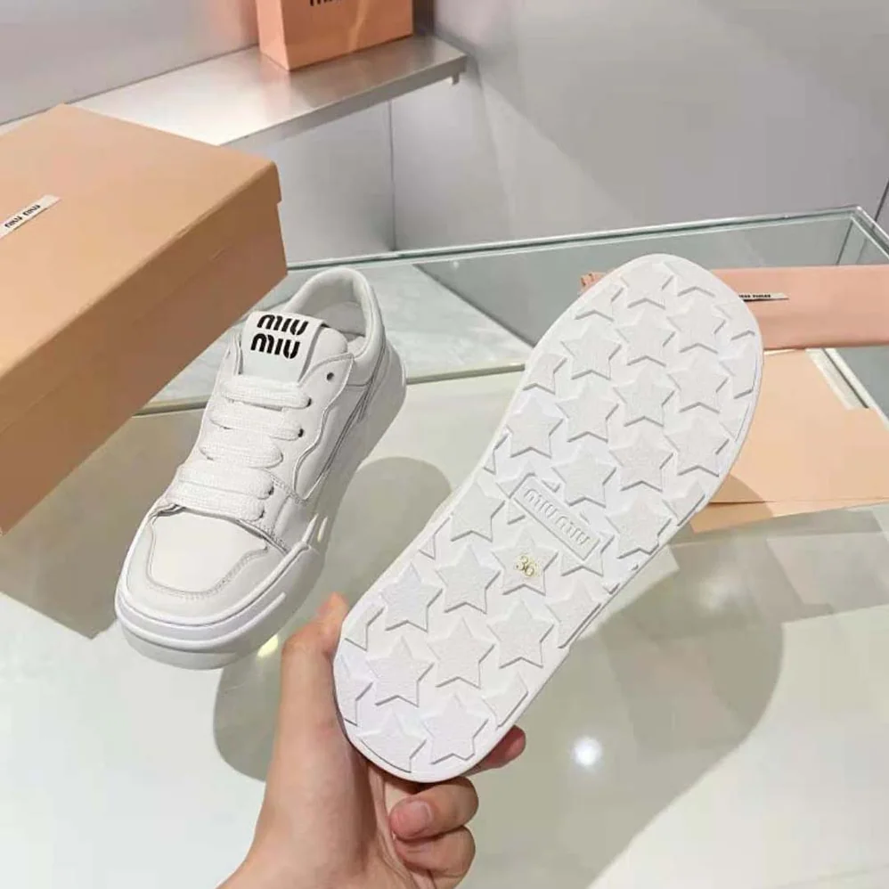 Miu Miu Leather Sneakers for Women in White Miu Miu Leather Sneakers for Women in White