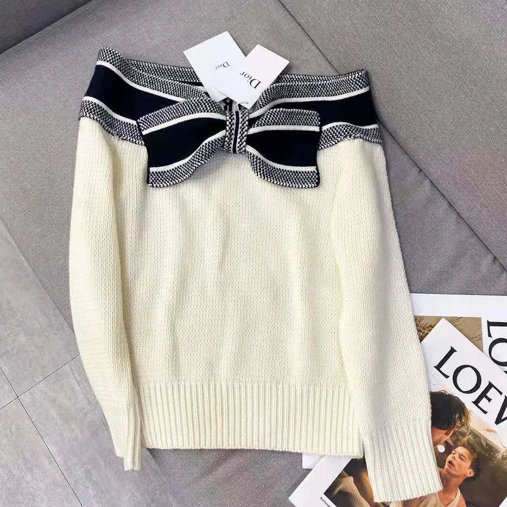 Dior Sailor Collar Tied Sweater Ecru Cashmere and Wool Knit for Women Dior Sailor Collar Tied Sweater Ecru Cashmere and Wool Knit for Women