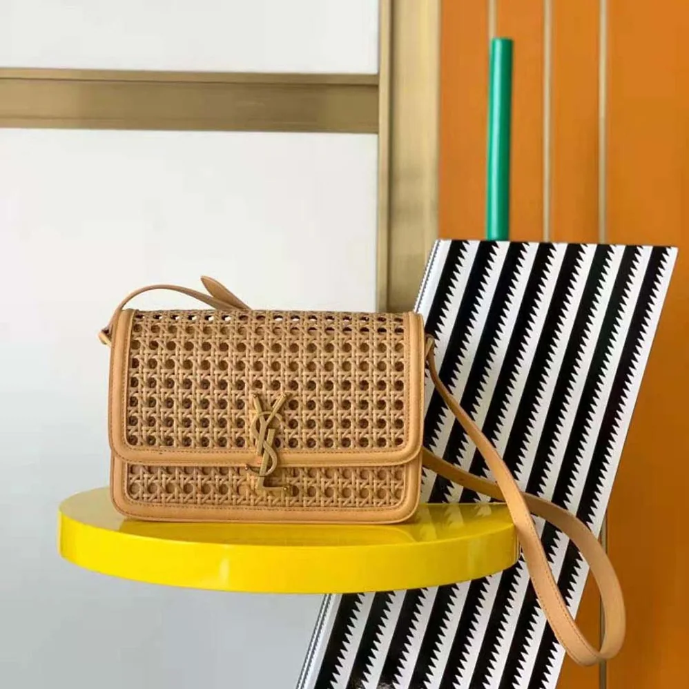 Saint Laurent YSL Solferino Medium in Canework Vegetable for Women in Tanned Leather Saint Laurent YSL Solferino Medium in Canework Vegetable for Women in Tanned Leather
