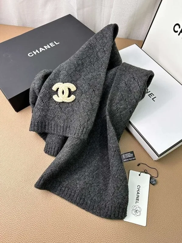 Chanel Double C Pattern Cashmere Scarf Black Chanel Double C Pattern Cashmere Scarf Black