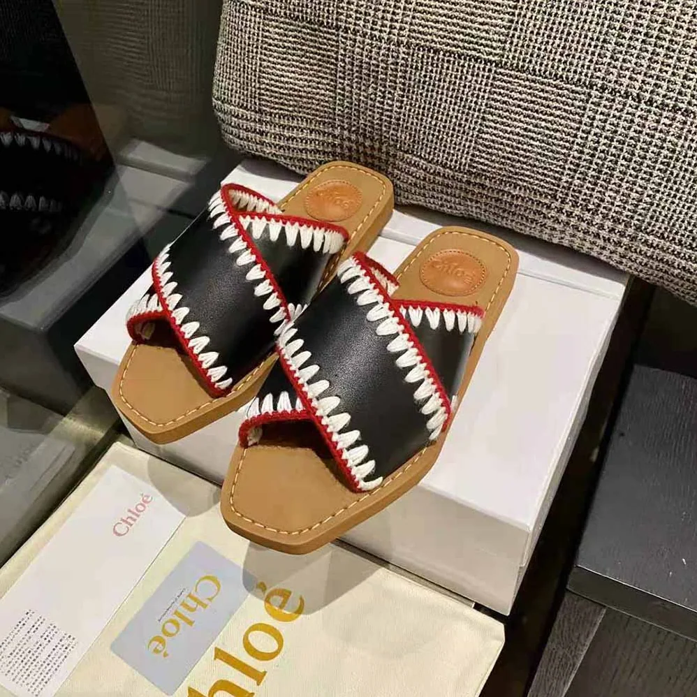 Chloe Woody Flat Slide for Women in Black
