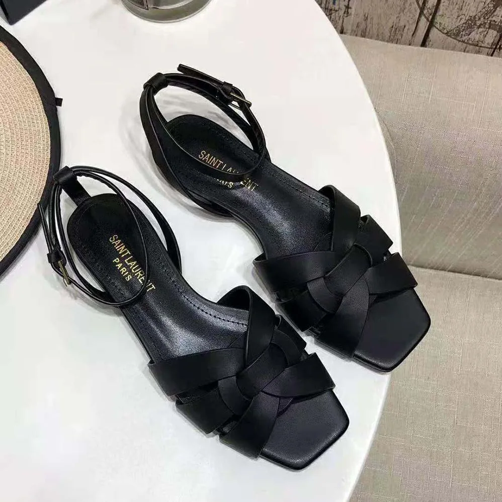 Saint Laurent YSL Tribute Flat Sandals in Smooth Leather for Women Saint Laurent YSL Tribute Flat Sandals in Smooth Leather for Women