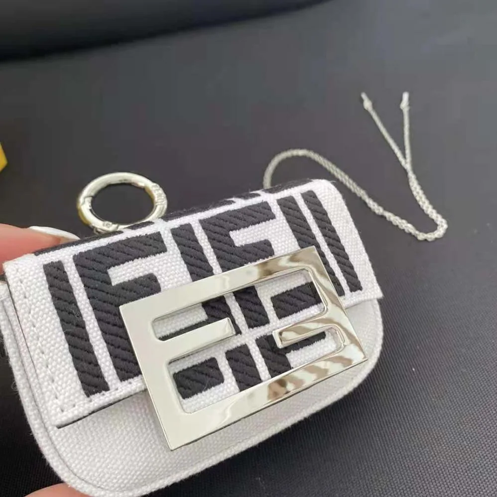 Fendi Nano Baguette Charm Embroidered white Canvas Fendi Charm for Women Fendi Nano Baguette Charm Embroidered white Canvas Fendi Charm for Women