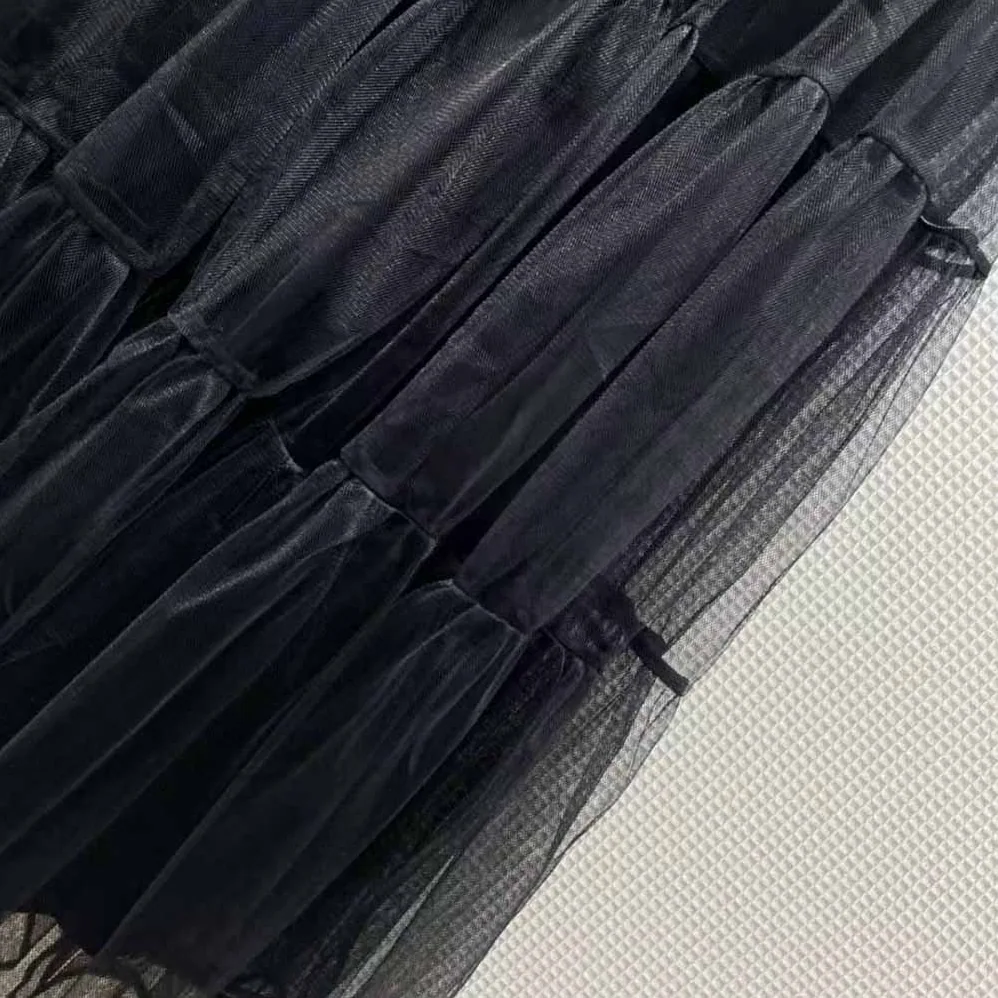 Dior Mid-Length Frilled Skirt Black Technical Tulle for Women