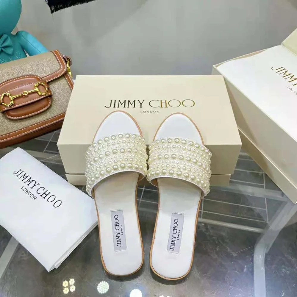 Jimmy Choo Minea Flat White Satin Flats with All for Women in Over Pearls