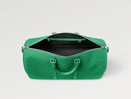 Louis Vuitton Keepall Bandouliere 50 Travel Bag in Green Silver Hardware Louis Vuitton Keepall Bandouliere 50 Travel Bag in Green Silver Hardware