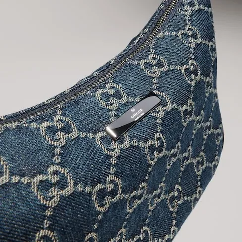 Gucci Lady Lunetta Small Shoulder Bag / Dark Blue Denim Palladium Hardware