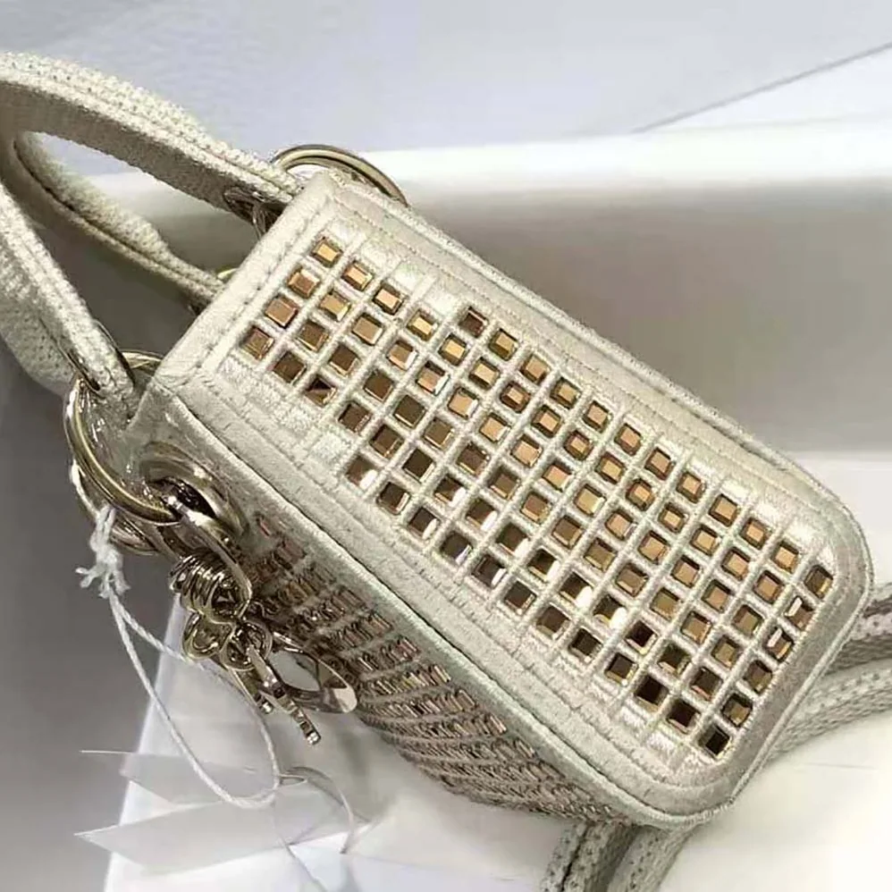 Dior Mini Lady Dior Bag Square Embroidery Set with White Multicolor Strass for Women Dior Mini Lady Dior Bag Square Embroidery Set with White Multicolor Strass for Women